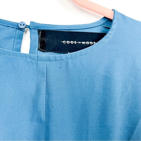 Code x Mode Blue Long-Sleeve Drape Front Keyhole Back Blouse - Picture 3 of 9